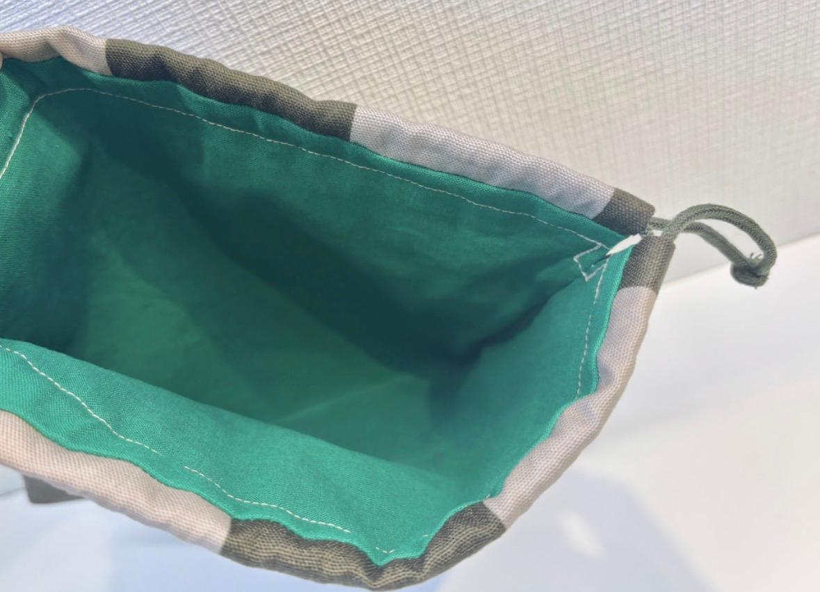 お着替え袋 & 給食袋　ストライプ　カーキ×ベージュ（巾着 体操服入れ 上履き入れ 巾着） | 7枚目