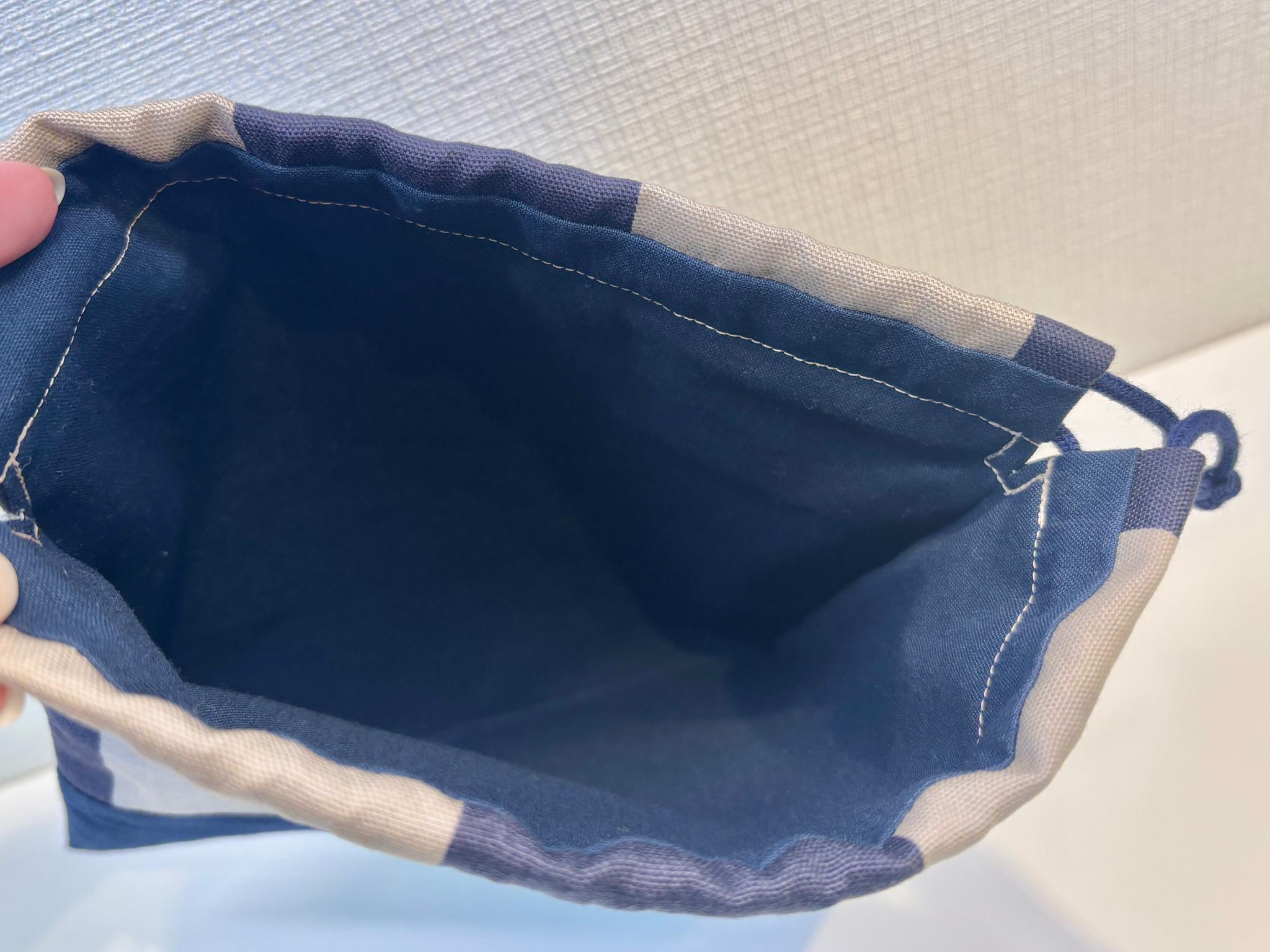 給食袋　ストライプ　ネイビー×ベージュ（巾着 きんちゃく） | 3枚目