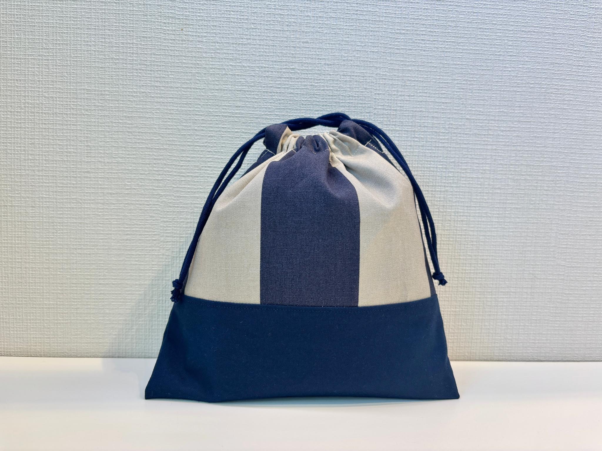 給食袋　ストライプ　カーキとネイビー２色セット（巾着 きんちゃく） | 3枚目