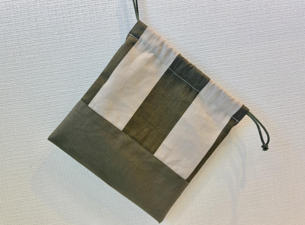 給食袋　ストライプ　カーキとネイビー２色セット（巾着 きんちゃく） | 4枚目