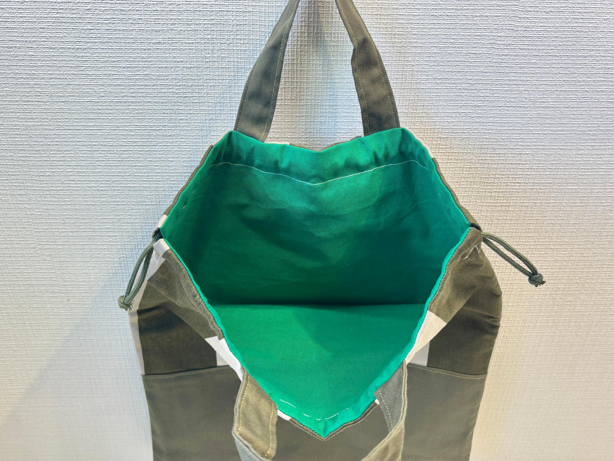 お着替え袋　ストライプ　カーキとネイビー２色セット（巾着 体操服入れ 上履き入れ） | 6枚目